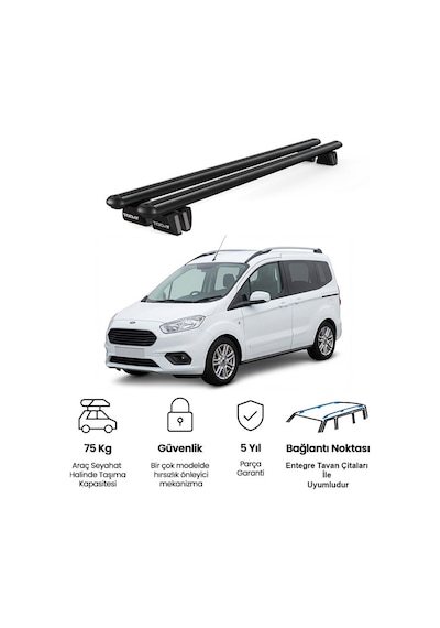 Pençe Ford Connect Courier Ara Atkı 2014-2023 Uyumlu Siyah Ara Atkı Port Bagaj Tavan Barı