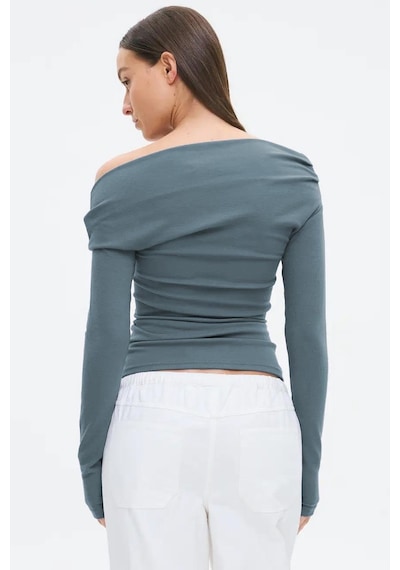 Madmext Füme Kadın Off Shoulder Uzun Kollu Bluz Mg2567 Füme