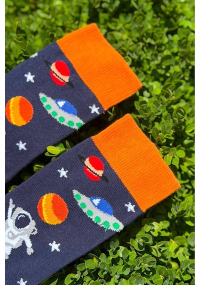 Lousocks Unisex Mars Astronot Uzay Gemisi Turuncu Soket Çorap Lacivert