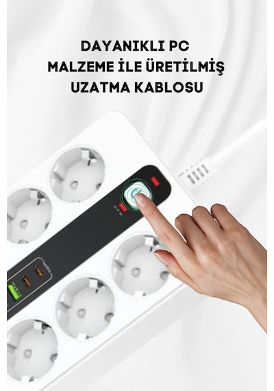 Pro P11 6x Priz 3000w Termal Akım Korumalı 4x Usb 2x Type-c Girişli Çoklu Priz 0.2 M