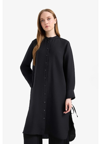 DeFacto Regular Fit Basic Düz Yanları Bağcıklı Uzun Kollu Tesettür Gömlek Tunik F2182AX25SMBK81