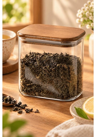 Atbyhome Akasya Ahşap Vakum Kapaklı Dikdörtgen Cam Kavanoz 650 Ml - Çay Kahve Ve Baharat Saklama Kabı Diğer