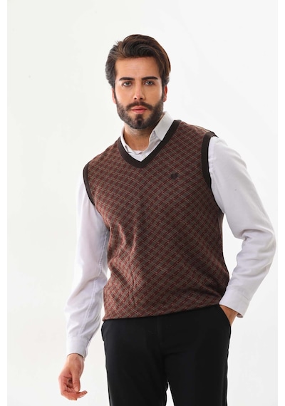 Pelikan Erkek V Yaka Desenli Süveter 7623 Kahverengi
