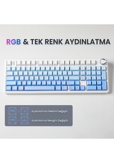 Aula F99 Pro 3 Modlu Rgb Hot Swap Mekanik Nimbus V3 Switch Kablosuz Makrolu Klavye Gradyan Mavi