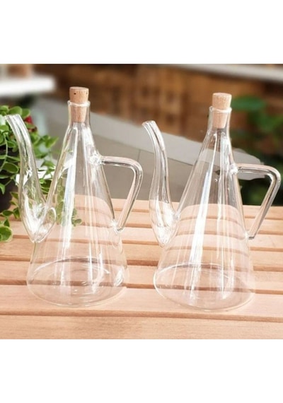 Qerhome Borosilikat Cam Yağdanlık Yağlık Glazzy 500 Ml 2 Adet Standsız Şeffaf