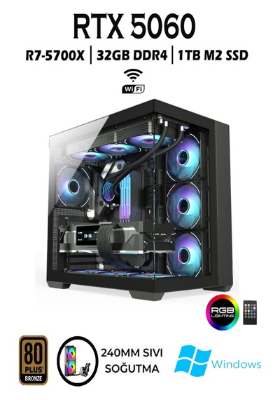 Apphirex TC990X R7-5700X 32 GB 1 TB M.2 SSD RTX5060 32" W11P Masaüstü Oyuncu Bilgisayarı