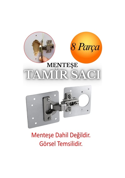 Dolap Kapak Taş Menteşe Tamir Sacı Nobel Pratik Onarım Kiti Yuva Saçı Tablası 8x8.5 Cm 8 Adet Inox Inox