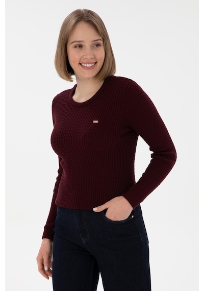 U.S. Polo Assn. Kadın Koyu Bordo Bisiklet Yaka Basic Kazak 50312922-VR175
