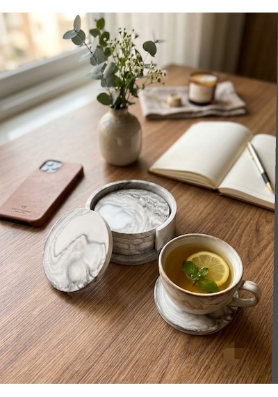 Alpi Home Gri Mermer Desenli Bardak Altlığı Beyaz - Gri
