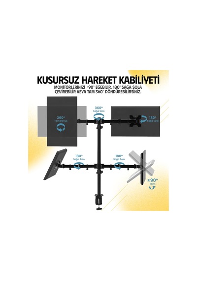 Ef54 Steel Design 2-8 Kg Quad Ekran Asansörlü 13-27inch Monitör Standı