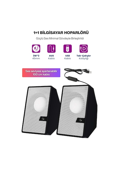 Sprange 2 Li Tak Çalıştır Usb Bilgisayar Hoparlörü Güçlü Ses, Kompakt Tasarım, Ev-ofis Kullanıma Uygun