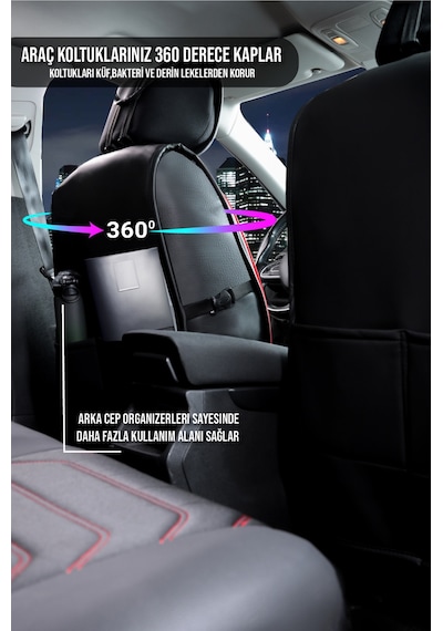 Kia Sportage Yeni Lüx Deri Oto Koltuk Kılıfı Ön Arka Takım Antalya Serisi Siyah Kırmızı