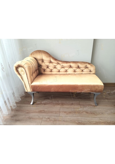 Dekoratif Bihter Koltuk Josefin Puf 130 Cm Gümüş Ayak Vizon