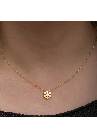 925 Ayar Gümüş Gold Minimal Kar Tanesi Kadın Kolye Gri