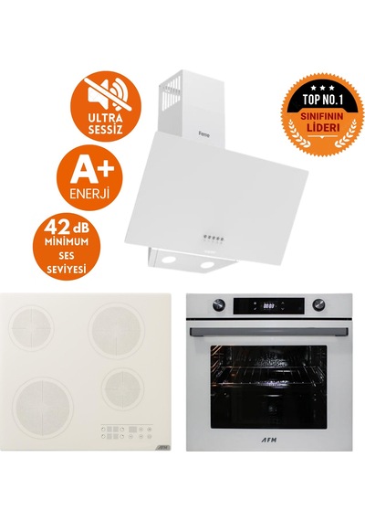 Afm Tech Ve Ferre Sierra Sessiz Elektrikli Vitro Cam Beyaz D087-SA + V6-05 + FM7701 Ankastre Set
