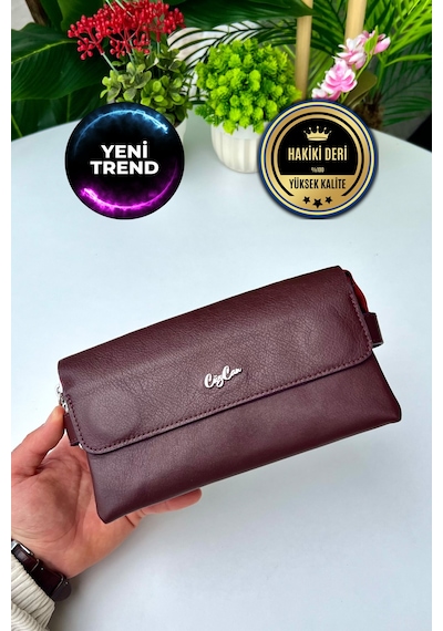 Boss Bordo Hakiki Deri Mıknatıslı Erkek El Çantası Bordo