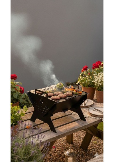 Fuji 5 Portatif Mangal & Ateş Çukuru 2 Mm Saç Lazer Kesim Demonteli Siyah