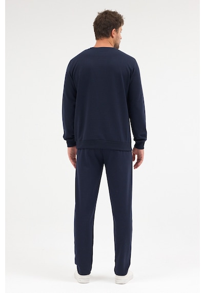 Mmetalic Lacivert Relaxed Fit Bisiklet Yaka Sweatshirt Düz Paça Erkek Eşofman Takımı Mtlce3847