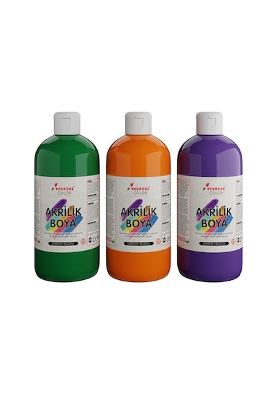 Yeşil, Mor, Turuncu Akrilik Boya 3'lü Set 3x500 Gr 0,15 L