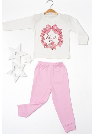 Pia Baby İsme Özel Kız Çocuk Pijama Takımı %100 Pamuk Penye İsim Baskılı Kişiye Özel Çocuk Pijaması 10306p14pi Krem