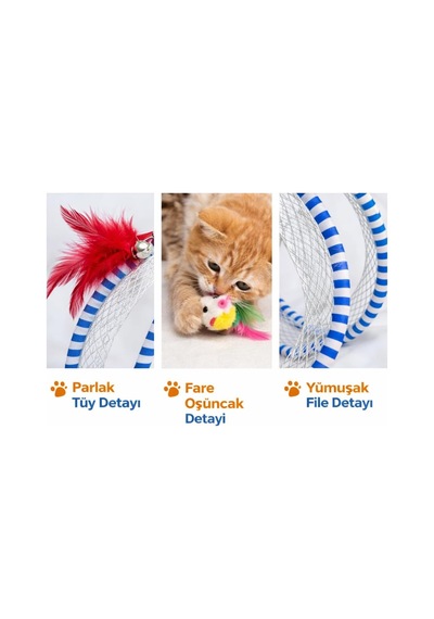 Madpet Kedi Tüneli Oyuncak Spiral İnteraktif Kedi Oyuncağı Fareli Ve Tüylü Tasarım Katlanabilir Kedi