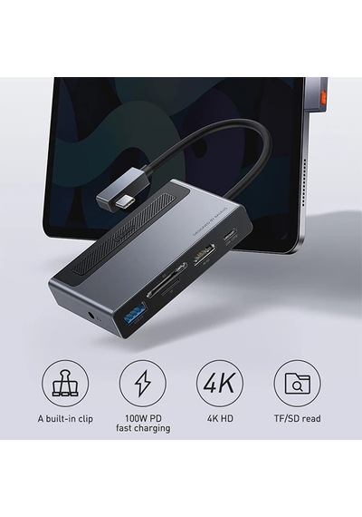 Baseus Magic Çok Fonksiyonlu Klipsli Type-c Hub 6in1 Usb3.0+sd+tf+hdmı+type-c+3.5mm Adaptör Çoklay- 5775