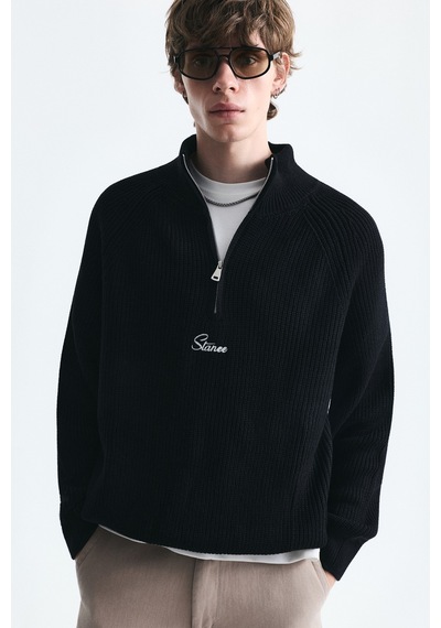 Vamos Fermuar Kapama Dik Yaka Sweatshirt Siyah
