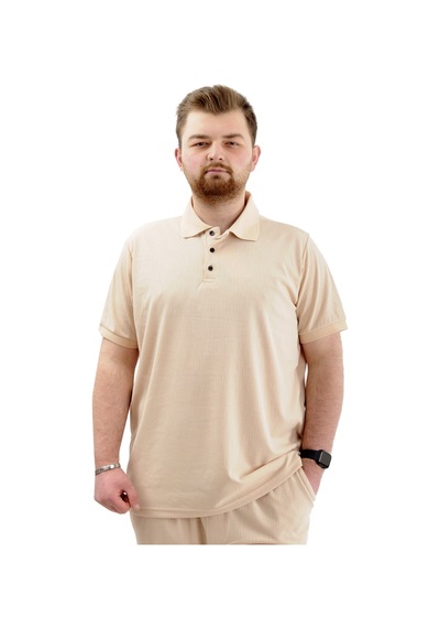 Mode Xl Büyük Beden Erkek Tişört Polo Yaka Jakar U24337 Bej Bej