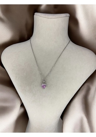 Pembe Kalp Detaylı Silver Kolye Sevgiliye Hediye Gümüş