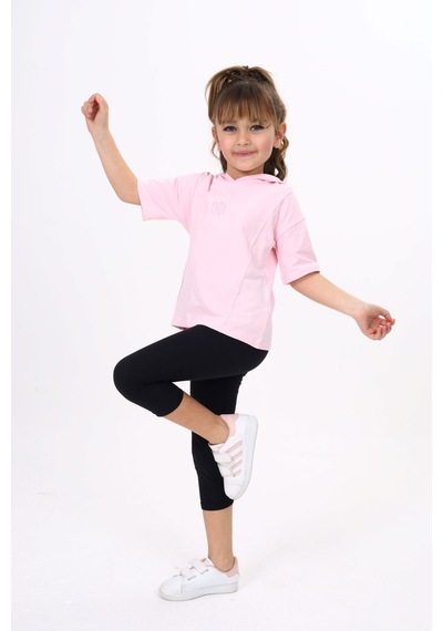 Toontoy Kids Toontoy Kız Çocuk Baskılı Kapüşonlu Kısa Kollu Tişört Mint Yeşili