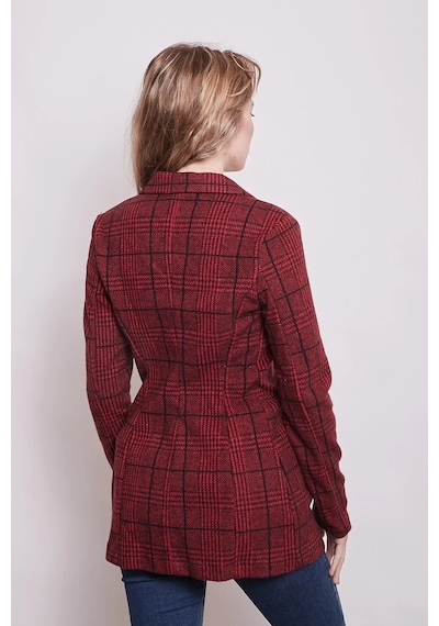 Ekose Desenli Yakalı Uzun Kol Tek Düğme Yünlü Kumaş Blazer Ceket-bordo Ekose Bordo Eks.
