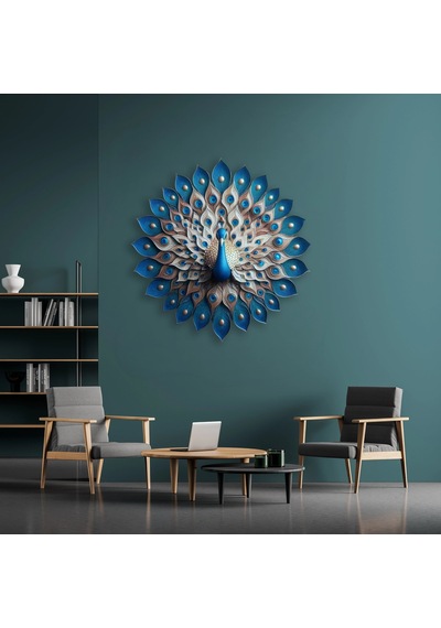 Mavi Tavuskuşu Simetrik - Metal Tablo - Dec0113 90 X 90 Cm Çok Renkli
