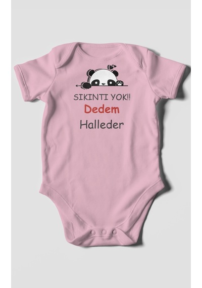 Sıkıntı Yok Dedem Halleder Baskılı Bebek Zıbını Çıtçıtlı Body %100 Pamuk Kısa Kol Koyu Pembe