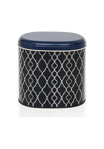 Trellis Old Blue Desenli Oval Metal Saklama Kabı 14 x 12 x 13 CM 1.4 L Çok Renkli