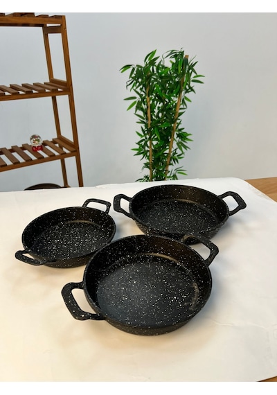 Favora Rachel 3 Lü Döküm Set Granit Yumurta Sahanı Siyah