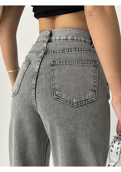 Blue Marlın Kadin Kar Siyah Çift Köprülü Paça Söküm Detayli Kot Pantolon Jeans Siyah