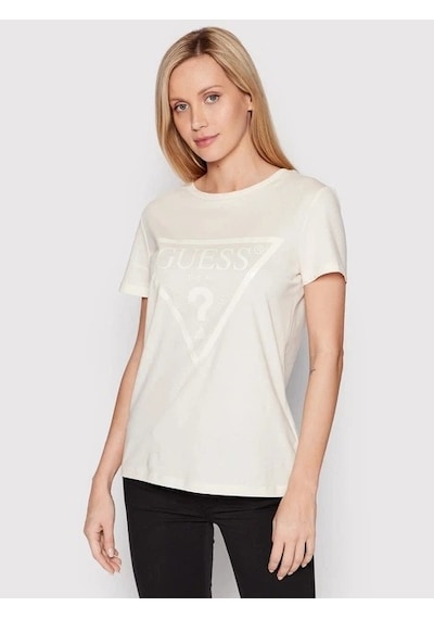 Guess Adele Regular Fit Önde Logolu Kadın T-shirt V2yı07k8hm0 Ekru