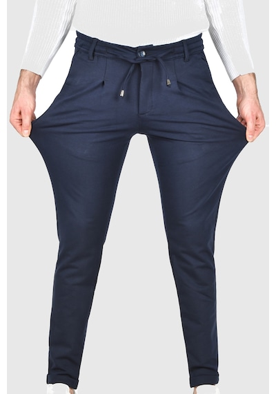 Deepsea Erkek Lacivert Beli Lastikli Slim Fit Likralı Duble Paça Penye Spor Pantolon 2502385 Lacivert
