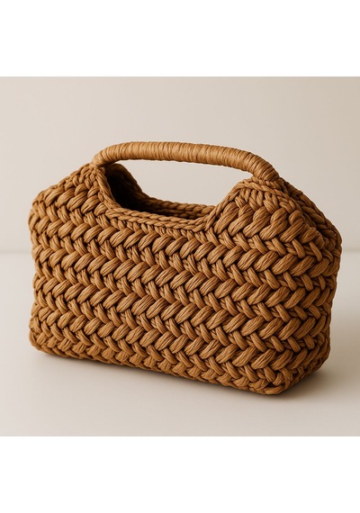 Tıgea Accessories Modern Vintage Rafya Çanta El Örgüsüdür Renk Seçimi Yapılabilir Açık Kahverengi