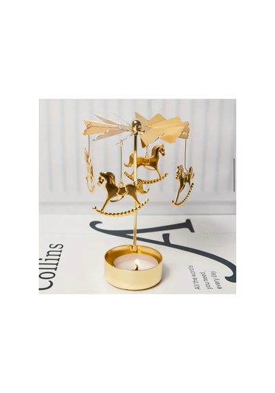 Sihirli Döner Atlıkarınca Tealight Mumluk - Gold