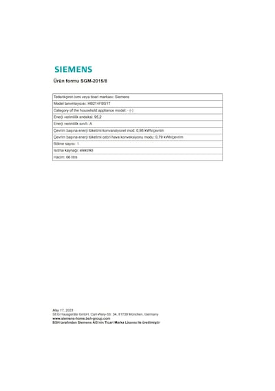 Siemens HB214FBS1T 66 LT Ankastre Fırın