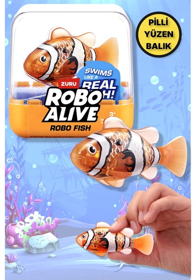 1.8 Metre Derine Dalan Suda Renk Değiştiren Yüzen Pilli Robo Alive Balık - 6.8 Cm - 1 Adet - Turuncu
