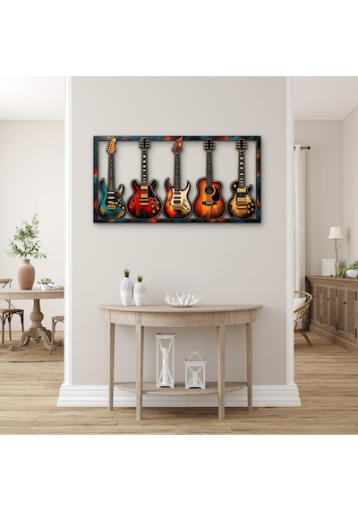 Beş Gitar - Metal Tablo - Dec0226 150 X 78 Cm Çok Renkli