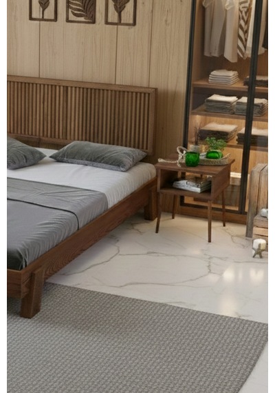 Alaz Dikey Başlıklı Masif Ahşap Karyola Ceviz 90x190