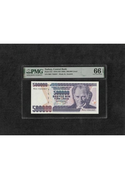 Türk Lirası Pmg 66 Epg Gem Unc Çil 500.000 Lira Pick 212 1970 Nd 1998 S/n M01 7. Emisyon 4. Terti