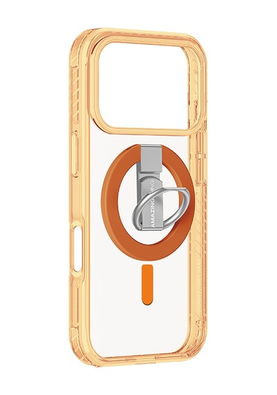 Apple Uyumlu iPhone 17 Pro Max Kılıf M-safe Yüzük Standlı Amazingthing Titan Pro Serisi Kapak Turuncu Turuncu