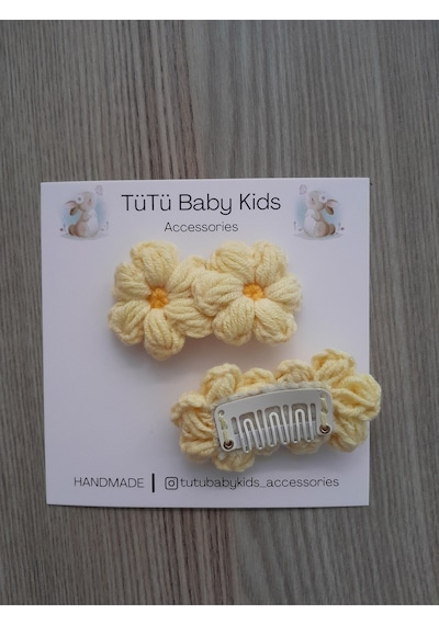 My Vintage Papatya Saçsız Bebek Tokası, Az Saçlı Kız Bebek Tokası, Çıtçıtlı Toka Tek Sarı