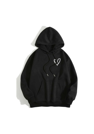 Altamira Unisex Kalp Baskılı Oversize Kapüşonlu Sweatshirt 001