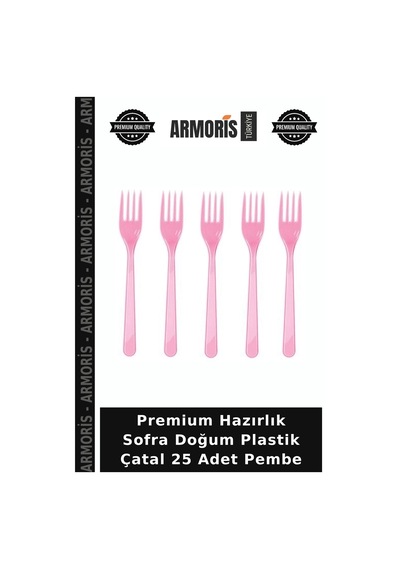 Premium Hazırlık Sofra Doğum Plastik Çatal 25 Adet Pembe