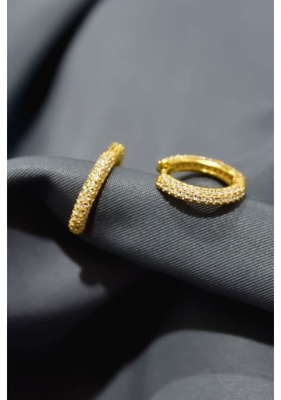 925 Ayar Gümüş Gold Kaplama Zirkon Taşlı Tamtur Klipsli Küpe 96412819